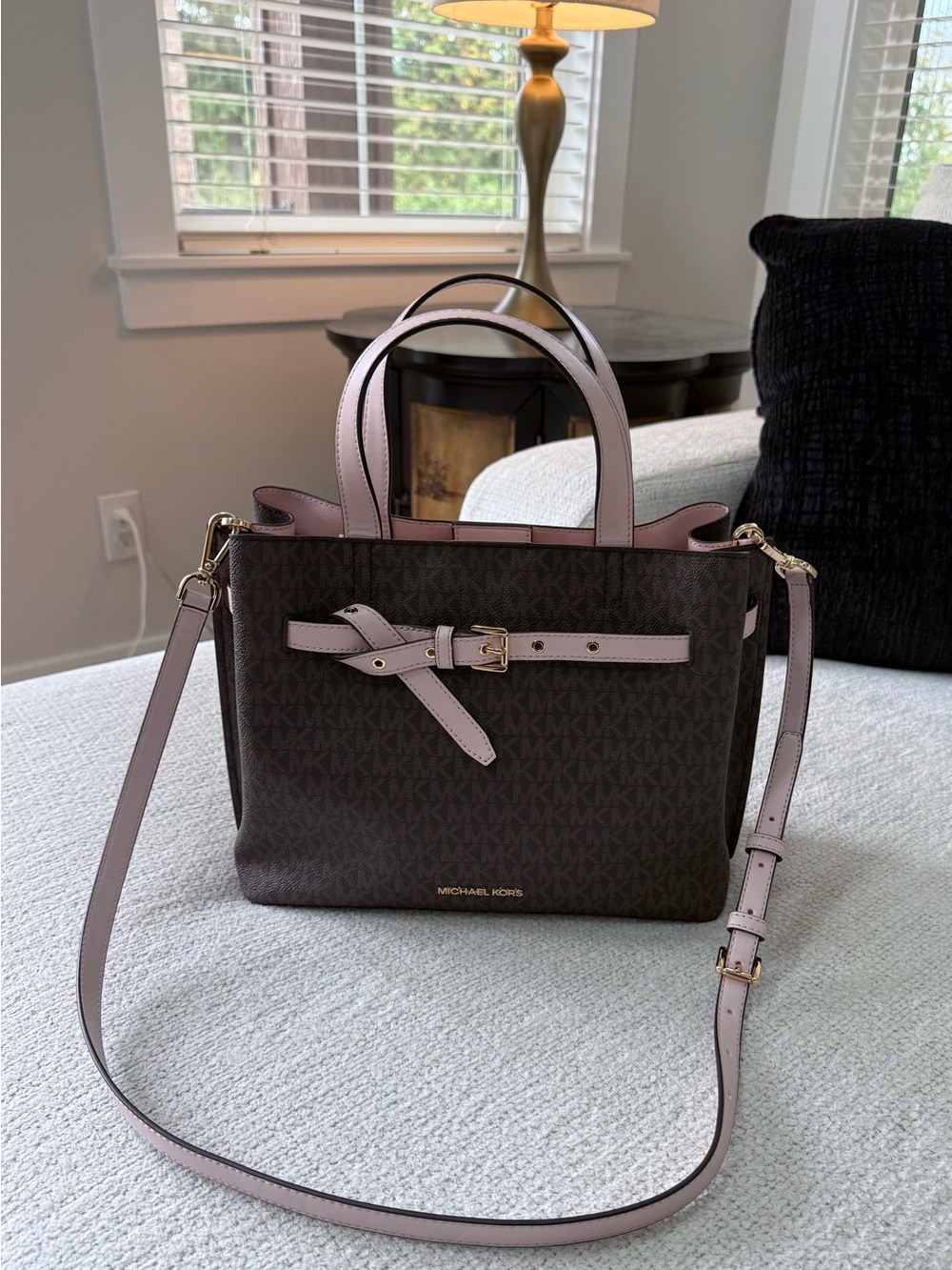 Michael Kors Brown Crossbody Bag with Pale Pink Trim